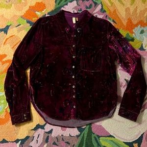 ANTHROPOLOGIE VELVET BUTTON-UP BLOUSE